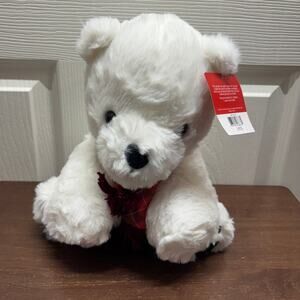 Animal Adventure 2021 Plush Polar Bear Stuffed White Plaid Red Scarf 11" NWT